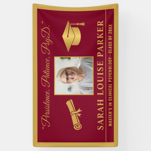 Bourgondië en Goud PsyD Quote Foto Afstuderen 202 Spandoek (Verticaal)