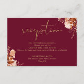 Bourgondië en goud rustieke bloemen bruiloft recep informatiekaartje (Voorkant)