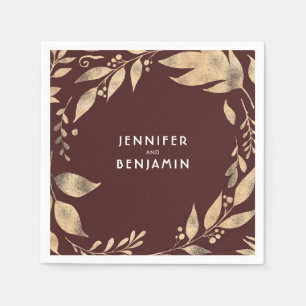 Bourgondië en goud vallen verlaat elegante bruilof servet