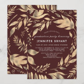 Bourgondië en goud verlaat Herfst Graduation Party Kaart (Voorkant / Achterkant)