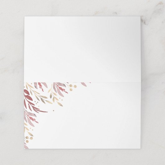 Bourgondië en goud verlaten elegante bruiloft plaatskaartje (Buitenkant ongevouwen)