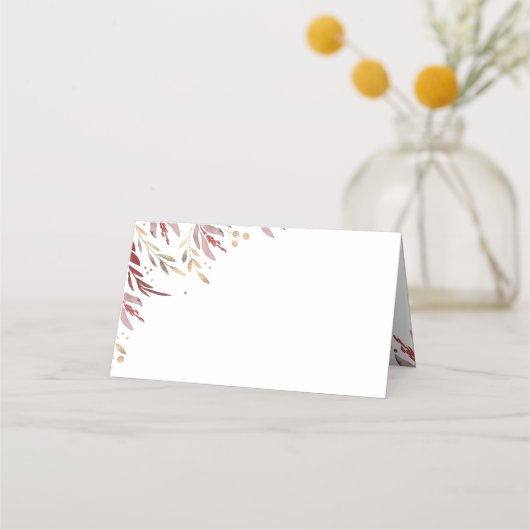 Bourgondië en goud verlaten elegante bruiloft plaatskaartje (Voorkant)