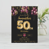 Bourgondië en goudballonnen Confetti 50ste verjaar Kaart (Staand voorkant)