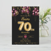 Bourgondië en goudballonnen Confetti 70ste verjaar Kaart (Staand voorkant)