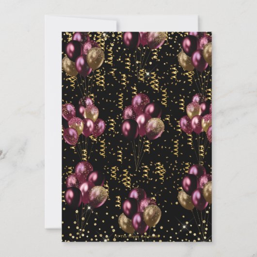 Bourgondië en goudballonnen Confetti 70ste verjaar Kaart (Achterkant)