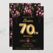 Bourgondië en goudballonnen Confetti 70ste verjaar Kaart (Voorkant / Achterkant)