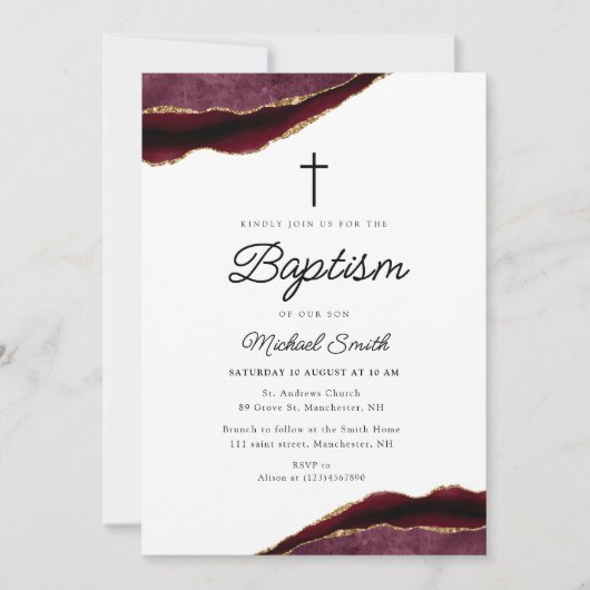 Bourgondië en Gouden Agaat Doop uitnodiging (Voorkant)