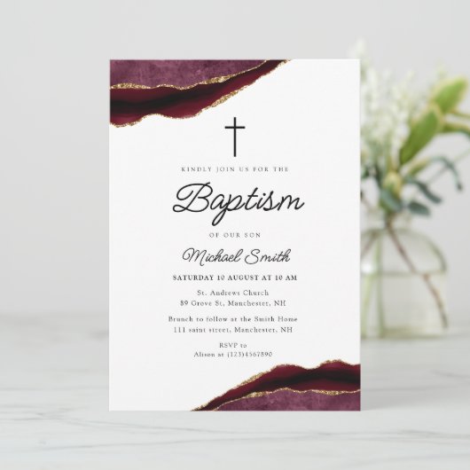 Bourgondië en Gouden Agaat Doop uitnodiging (Staand voorkant)