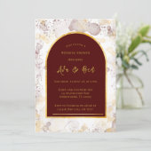 Bourgondië en gouden alcohol inkt boog bruiloft do kaart (Staand voorkant)