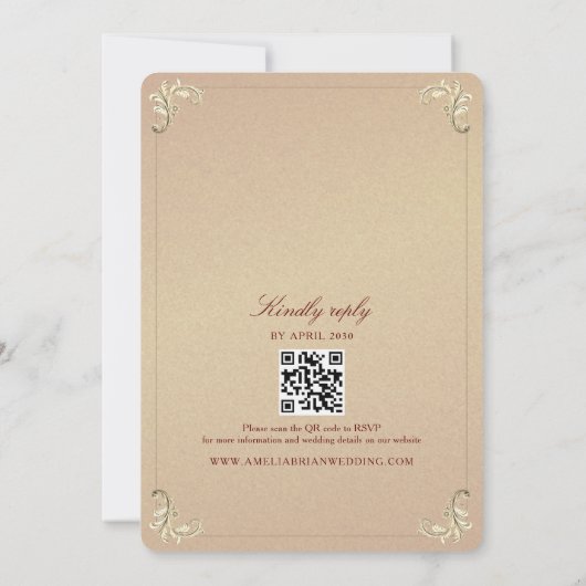 Bourgondië en gouden barokke bruiloft kaart (Achterkant)