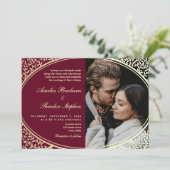 Bourgondië en gouden  barokke bruiloft kaart (Staand voorkant)