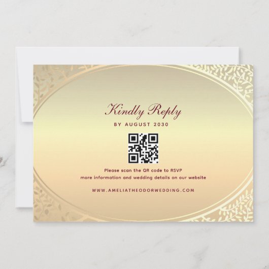 Bourgondië en gouden  barokke bruiloft kaart (Achterkant)