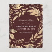 Bourgondië en gouden bladeren Herfst Save the Date Aankondigingskaart (Voorkant)