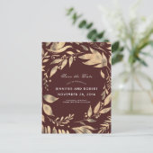 Bourgondië en gouden bladeren Herfst Save the Date Aankondigingskaart (Staand voorkant)