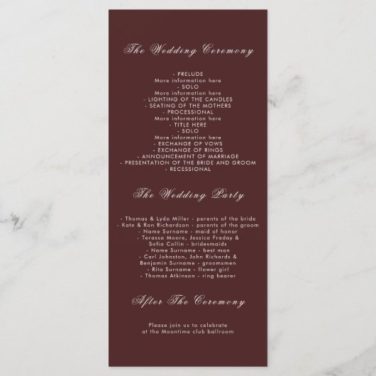 Bourgondië en gouden bladeren vallen trouwprogramm programmakaart (Achterkant)