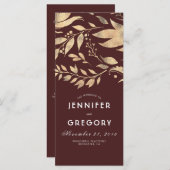 Bourgondië en gouden bladeren vallen trouwprogramm programmakaart (Voorkant / Achterkant)