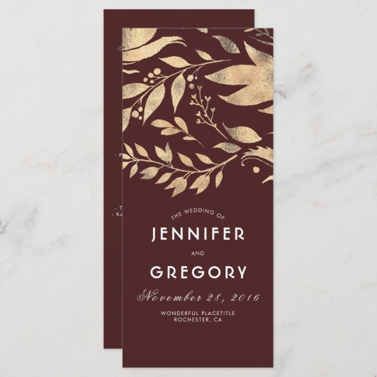Bourgondië en gouden bladeren vallen trouwprogramm programmakaart (Voorkant / Achterkant)