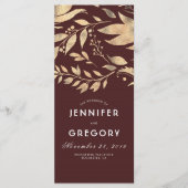 Bourgondië en gouden bladeren vallen trouwprogramm programmakaart (Voorkant)