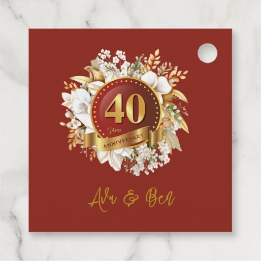 Bourgondië en gouden bloem 40e bruiloft Jubileum Bedankjes Labels (Achterkant)