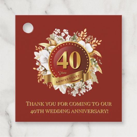 Bourgondië en gouden bloem 40e bruiloft Jubileum Bedankjes Labels (Voorkant)