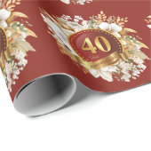 Bourgondië en gouden bloem 40e bruiloft Jubileum Cadeaupapier (Rol Hoek)