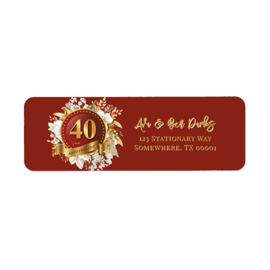 Bourgondië en gouden bloem 40e bruiloft Jubileum Etiket (Voorkant)