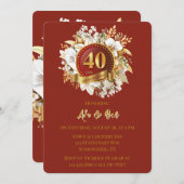 Bourgondië en gouden bloem 40e bruiloft Jubileum Kaart (Voorkant / Achterkant)