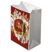 Bourgondië en gouden bloem 40e bruiloft Jubileum Medium Cadeauzakje (Voorkant Gekanteld)