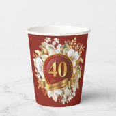 Bourgondië en gouden bloem 40e bruiloft Jubileum Papieren Bekers (Achterkant)