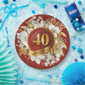 Bourgondië en gouden bloem 40e bruiloft Jubileum Papieren Bordje (Feest)