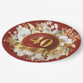 Bourgondië en gouden bloem 40e bruiloft Jubileum Papieren Bordje (Gekanteld)