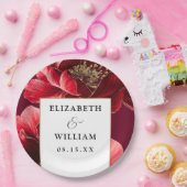 Bourgondië en gouden bloem elegante moderne bruilo papieren bordje (Feest)