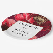 Bourgondië en gouden bloem elegante moderne bruilo papieren bordje (Gekanteld)