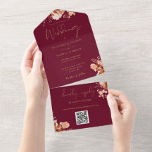 Bourgondië en gouden bloemencode QR Fall huwelijks