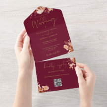 Bourgondië en gouden bloemencode QR Fall huwelijks