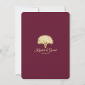 Bourgondië en gouden boom en sprankelende bruiloft kaart (Achterkant)