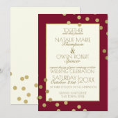Bourgondië en gouden confetti-stippen bruiloft kaart (Voorkant / Achterkant)