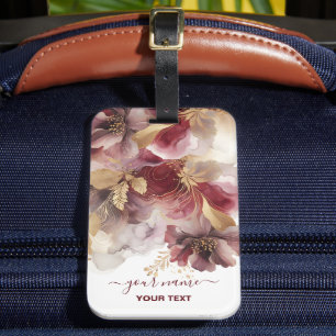 Bourgondië en Gouden Glitter floral Agate Bagagelabel