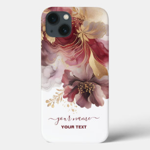 Bourgondië en Gouden Glitter floral Agate Case-Mate iPhone Case