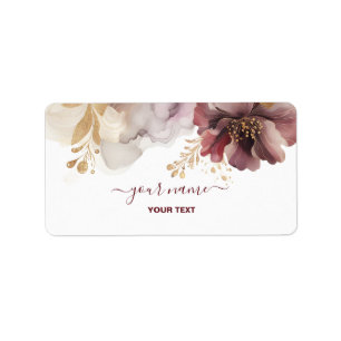 Bourgondië en Gouden Glitter floral Agate Etiket