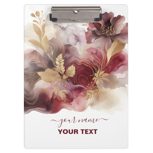 Bourgondië en Gouden Glitter floral Agate Klembord (Voorkant)