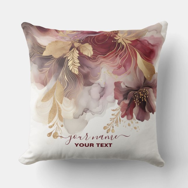 Bourgondië en Gouden Glitter floral Agate Kussen (Voorkant)