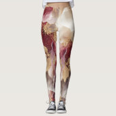 Bourgondië en Gouden Glitter floral Agate Leggings (Voorkant)