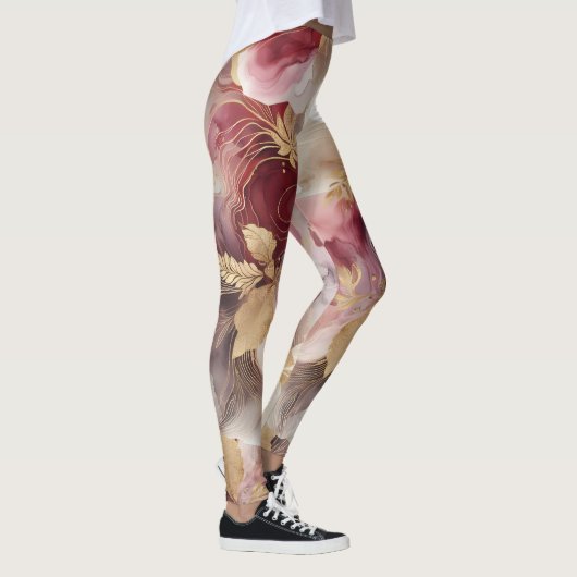 Bourgondië en Gouden Glitter floral Agate Leggings (Rechts)