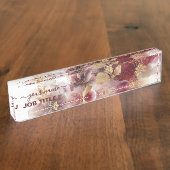 Bourgondië en Gouden Glitter floral Agate Naambordje (Zijkant)