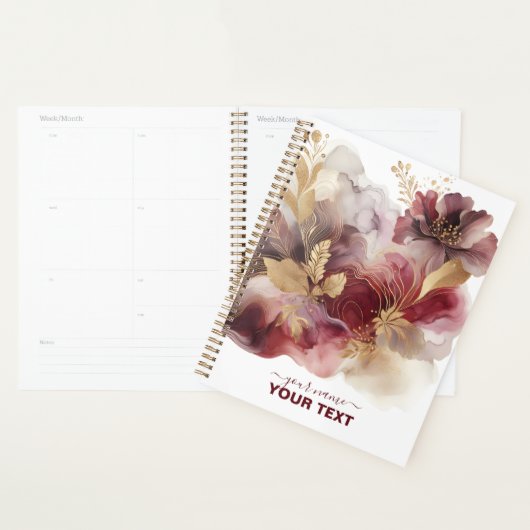 Bourgondië en Gouden Glitter floral Agate Planner (Display)