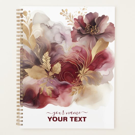 Bourgondië en Gouden Glitter floral Agate Planner (Voorkant)