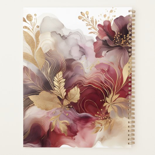 Bourgondië en Gouden Glitter floral Agate Planner (Achterkant)