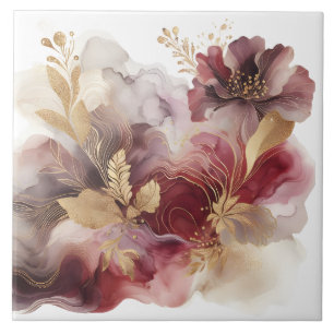Bourgondië en Gouden Glitter floral Agate Tegeltje