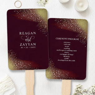 Bourgondië en Gouden Glitter Huwelijksprogramma Handwaaier